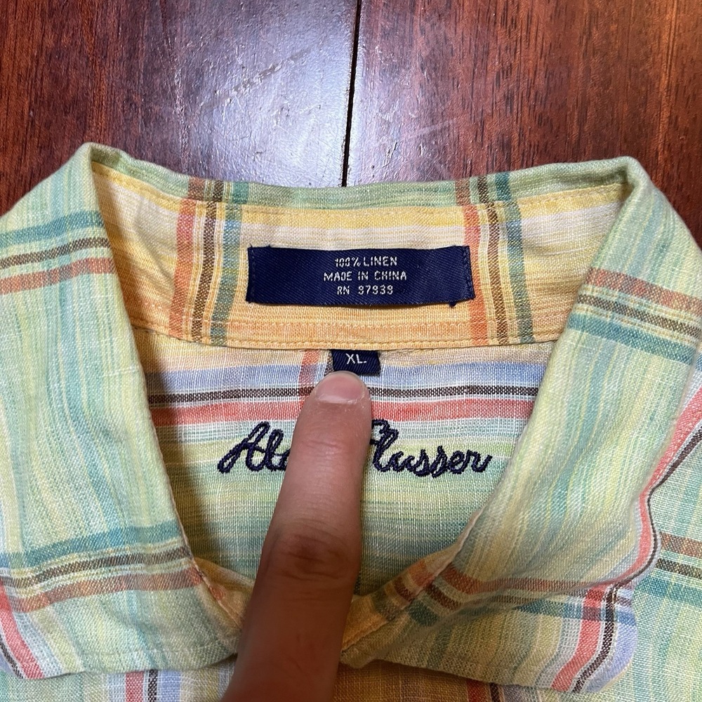 Vintage Alan Flusser Shirt Mens XL Multicolor Plaid Button Up Short slv Y2K 90s - Picture 3 of 6